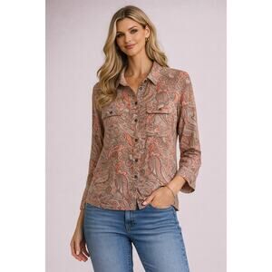 Croft and Barrow Paisley Button Front Shirt Womens Medium Long Sleeve Boho